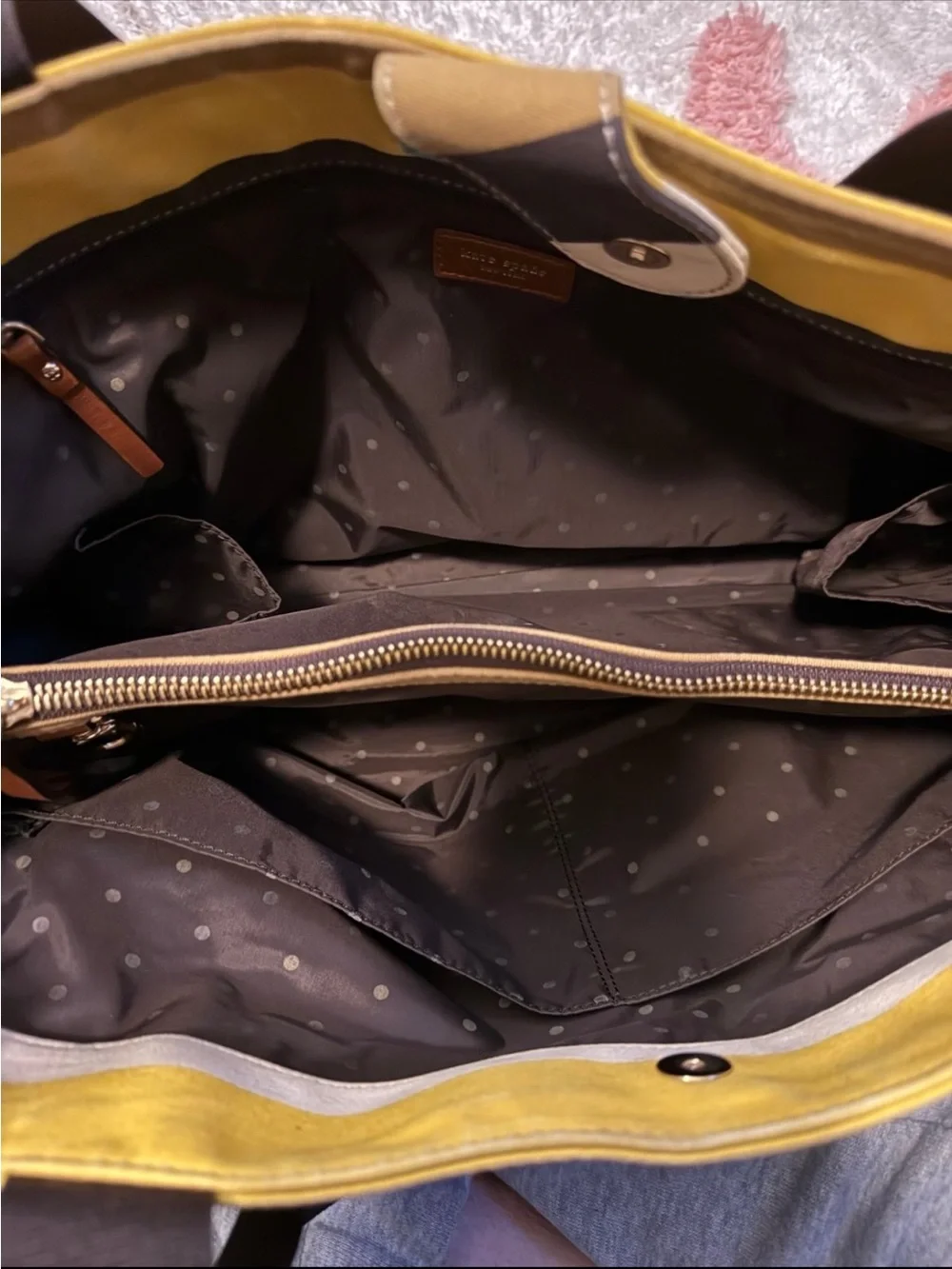 kate spade Striped Tote in Yellow, Teal, Brown and Cream